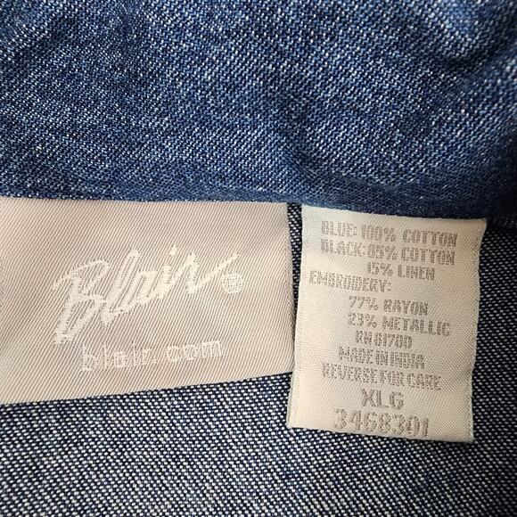 Blair Women Denim Shirt XL Embroidered Festive Poinsettia Holiday Button Front - Picture 7 of 9